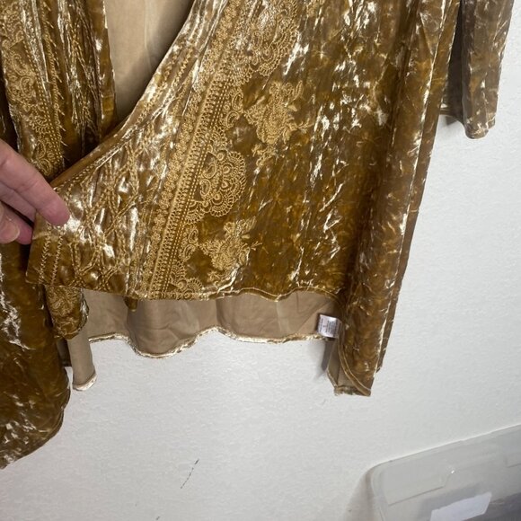 Andrée By Unit Gold Velvet Embroidered Open Cardigan Womens Size S Mustard Yello - Picture 5 of 9